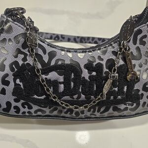 Von Dutch Black and Gray Leopard Shoulder Bag